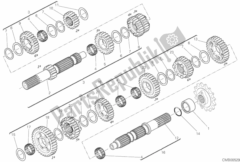All parts for the Gear Box of the Ducati Hypermotard 950 Thailand 2019